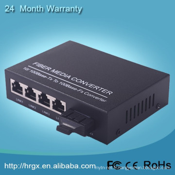 10 / 100M un seul câble de fibre optique de mode à 4 * rj45 convertisseur femelle de médias de port d&#39;Ethernet